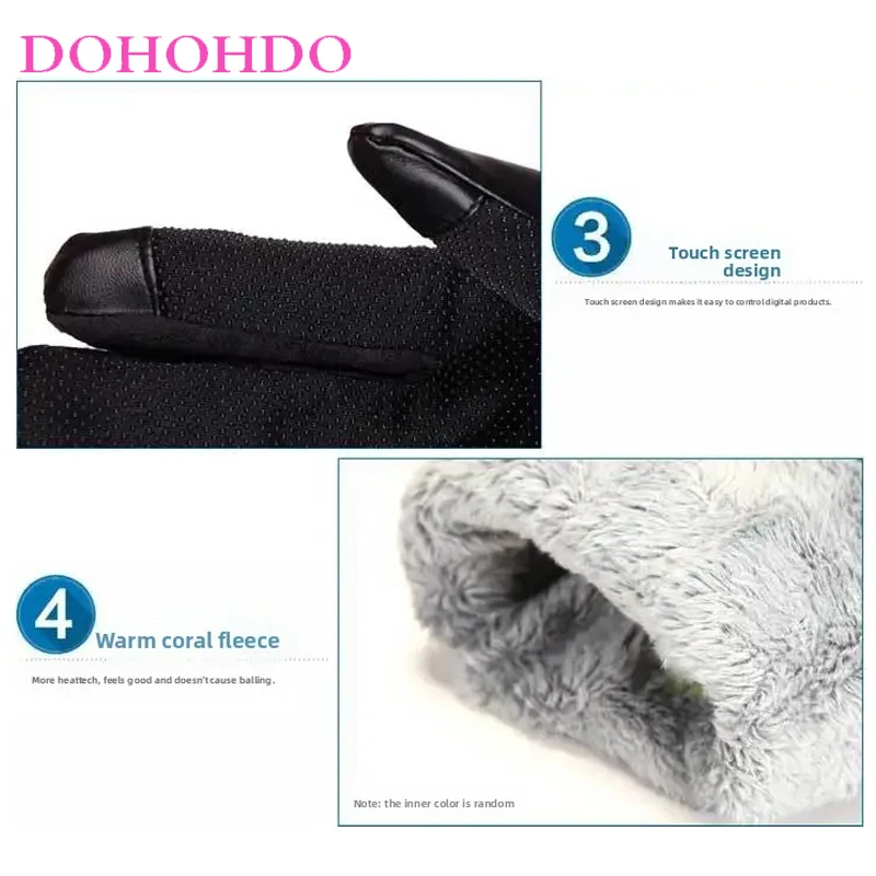 جديد الرجال الشتاء بولي Leather قفازات جلدية مبطن الدافئة الدراجات في الهواء الطلق يندبروف الرياضة عدم الانزلاق قفازات جلدية قفازات سوداء Guantes موتو #6