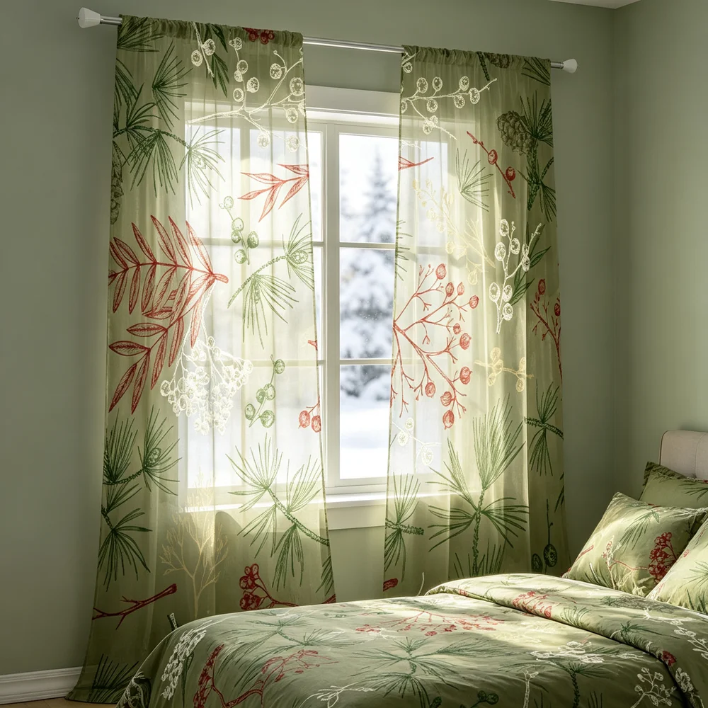 Curtain Rods - 2 stuks kerstgordijnen, wit, rood en