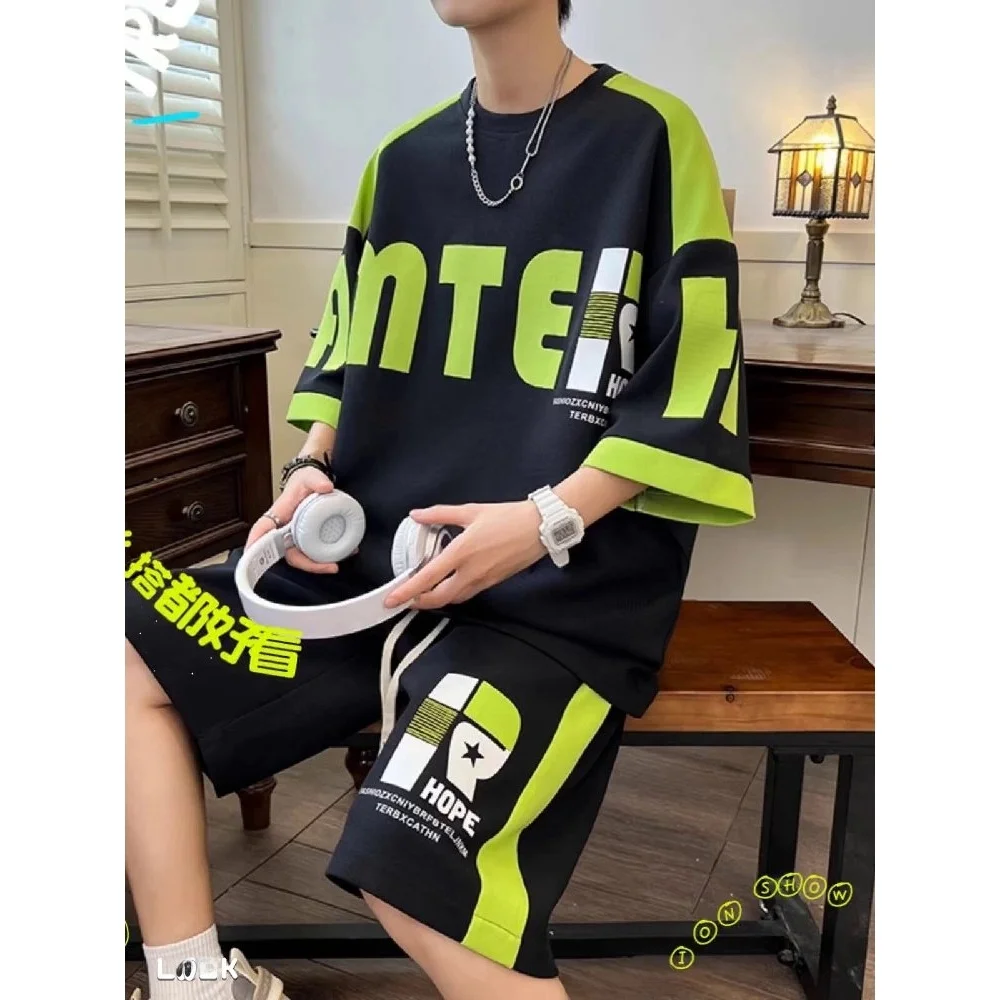 ensemble-de-vetements-de-sport-decontractes-en-pur-coton-pour-jeunes-t-shirt-a-manches-courtes-et-short-amples-pour-hommes-mode-d'ete-confortable-et-respirant