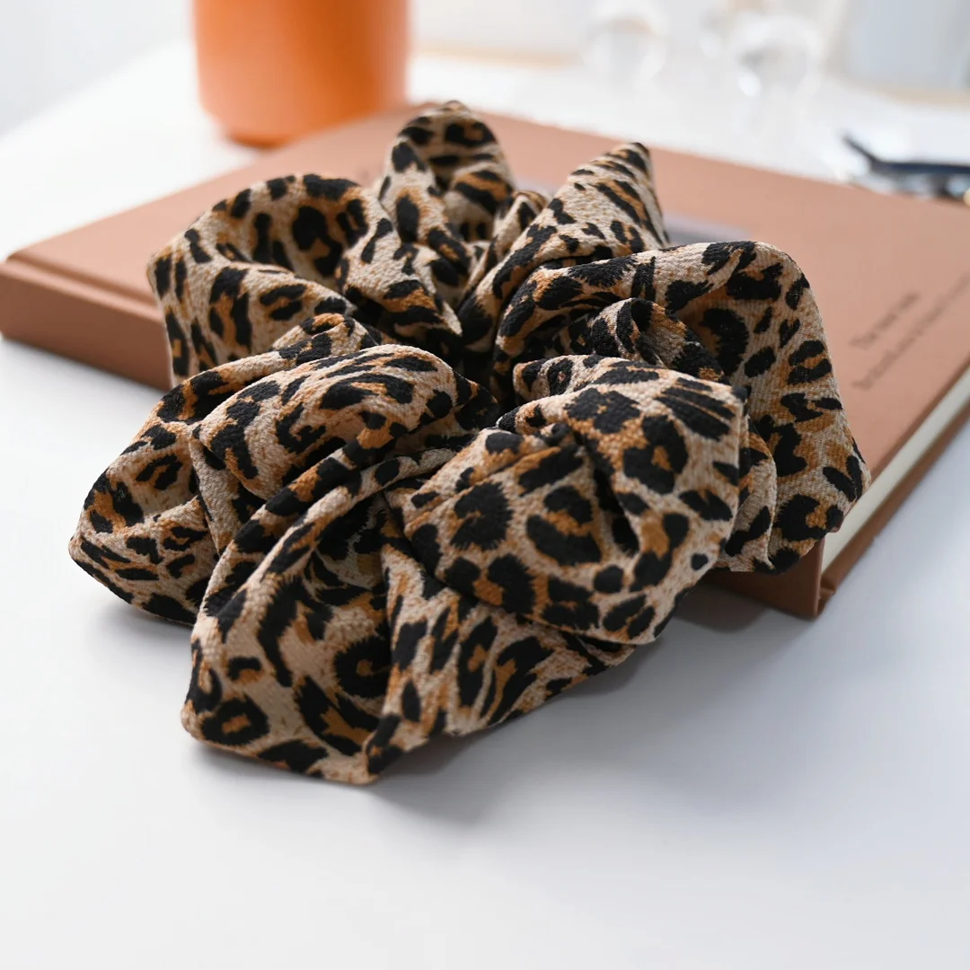 Scrunchie French Fashion Leopard Scrunchies With Chiffon Hair ties for Girls and Women Headwear Hair Accessories