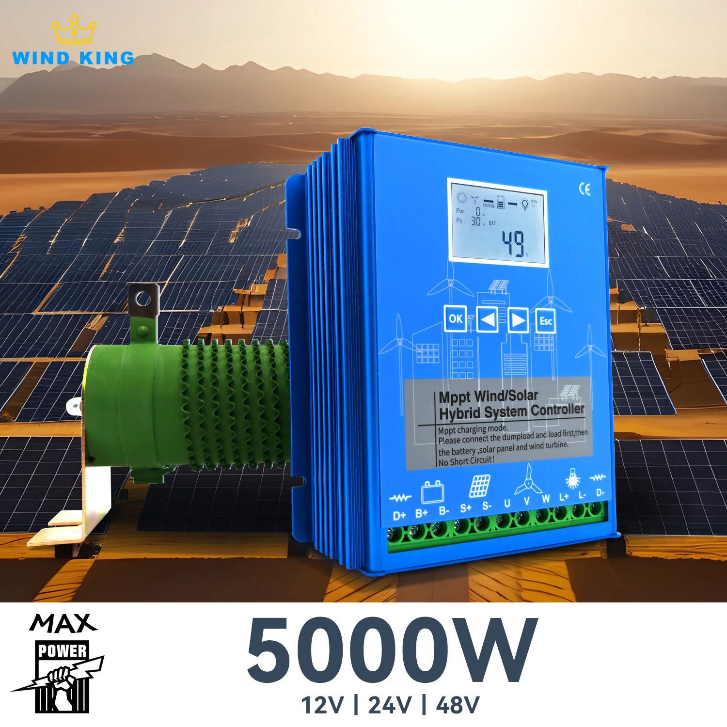 WindKing MPPT Hybrid Charge Controller Max input 5000W Wind & Solar Hybrid System 12v 24v 48v Auto Regulate For Home Appliance