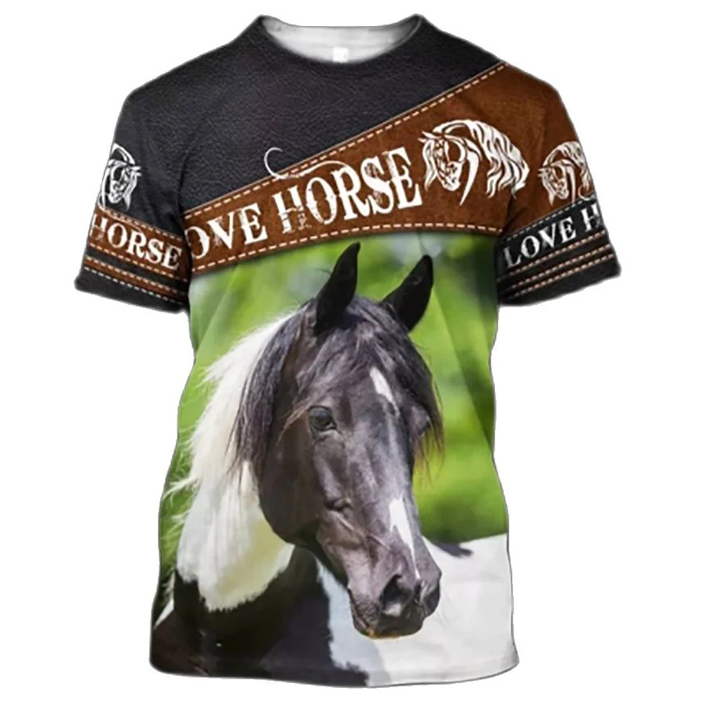 Masai Horse Men's Harajuku Short Sleeve O-Neck Summer Plus Size Unisex T-Shirt Animal T-Shirt Love Horse Letter Print T-Shirt