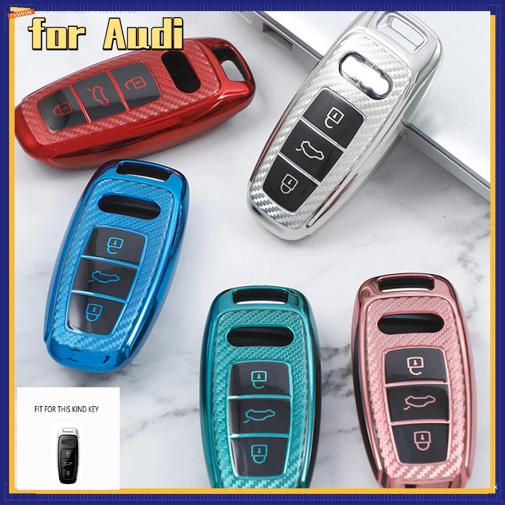 Carbon Fiber Soft Car Remote Key Case Protect Cover for Audi A3 A4 B9 A6 C8 A7 S7 4K A8 D5 S8 Q7 SQ8 E-tron 2018 2019 2020 2021