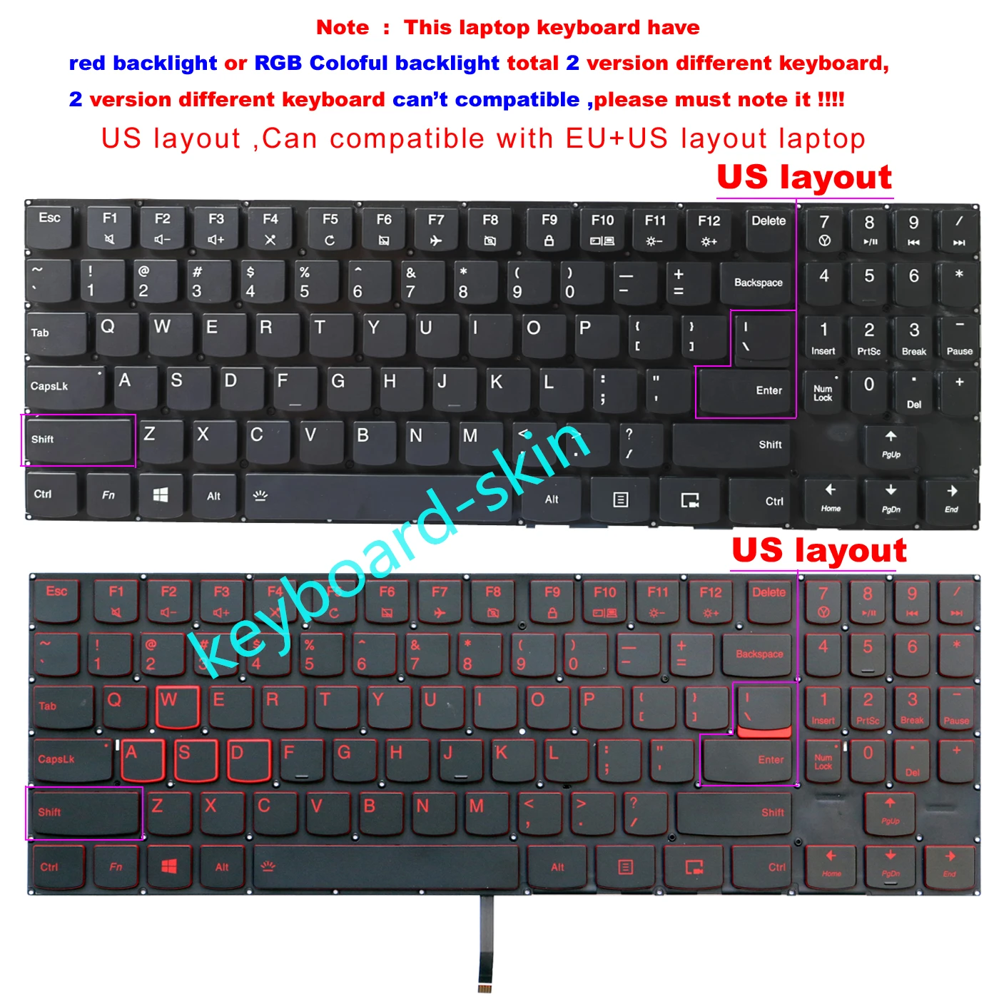 

Red / RGB colorful US backlit / no-backlit Keyboard no-frame for Lenovo Y520 Y720 R720 Y520-15IKB Y720-15IKB R720-15IKB laptop