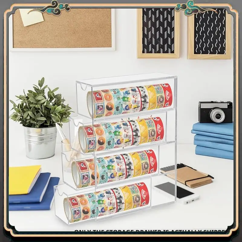 

Reliable-Washi Tape Organizer, 4 Drawers Stackable Plastic Washi Tape Box Organizer Storage, Clear Storage Drawers
