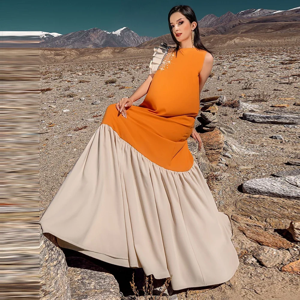 

Elegant Dubai Luxury Diamonds Abaya Muslim Women Long Dress Ruffle Party Gown Turkey Kaftan Femme Musulmane Vestidos Jalabiya