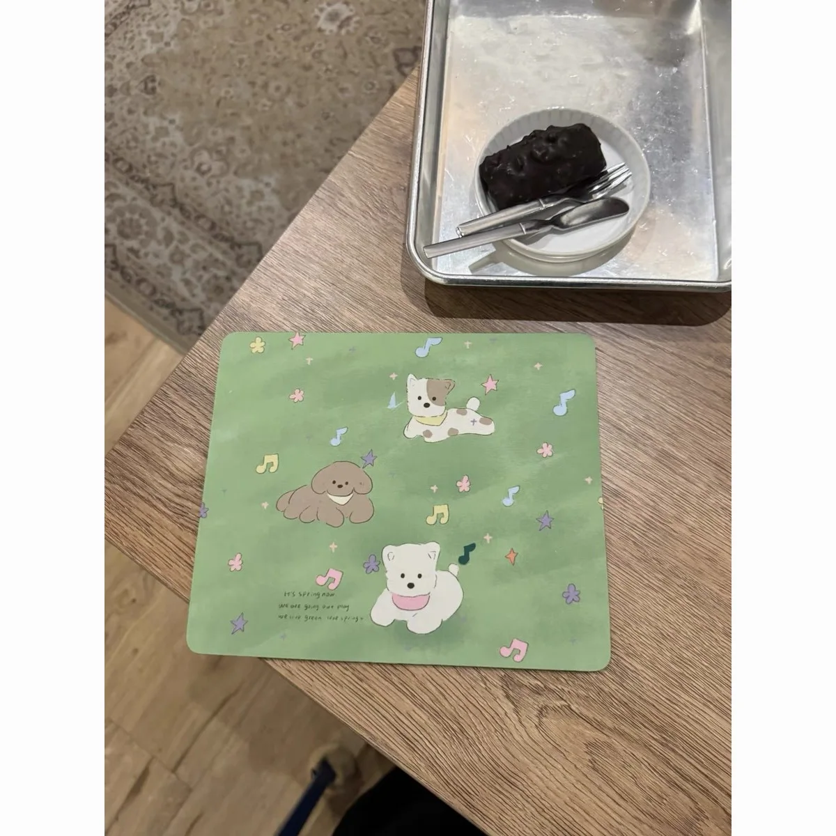 Green Kawaii Puppy Leather Desk Pad Mouse Protector Non-Slip Small Mouse Pad Home Office Desk Mat PU Leather Pc Laptop Desk Pad