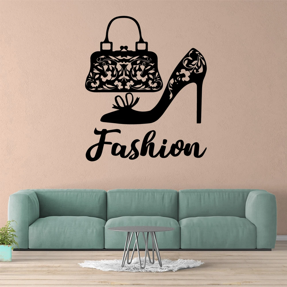 1 pc fashion High heels and handbags Wallsticker home Removable For Bedroom Decoration Wall Stickers Waterproof Wallpaper