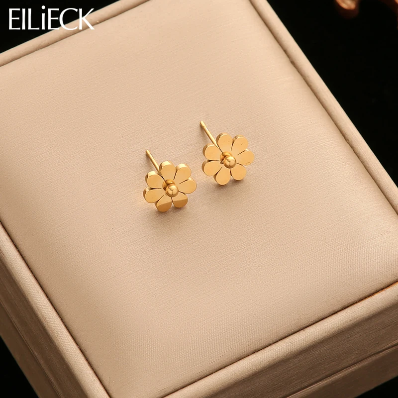 

EILIECK 316L Stainless Steel Little Golden Flower Stud Earrings For Women Fashion Waterproof Ear Jewelry Party Birthday Gift