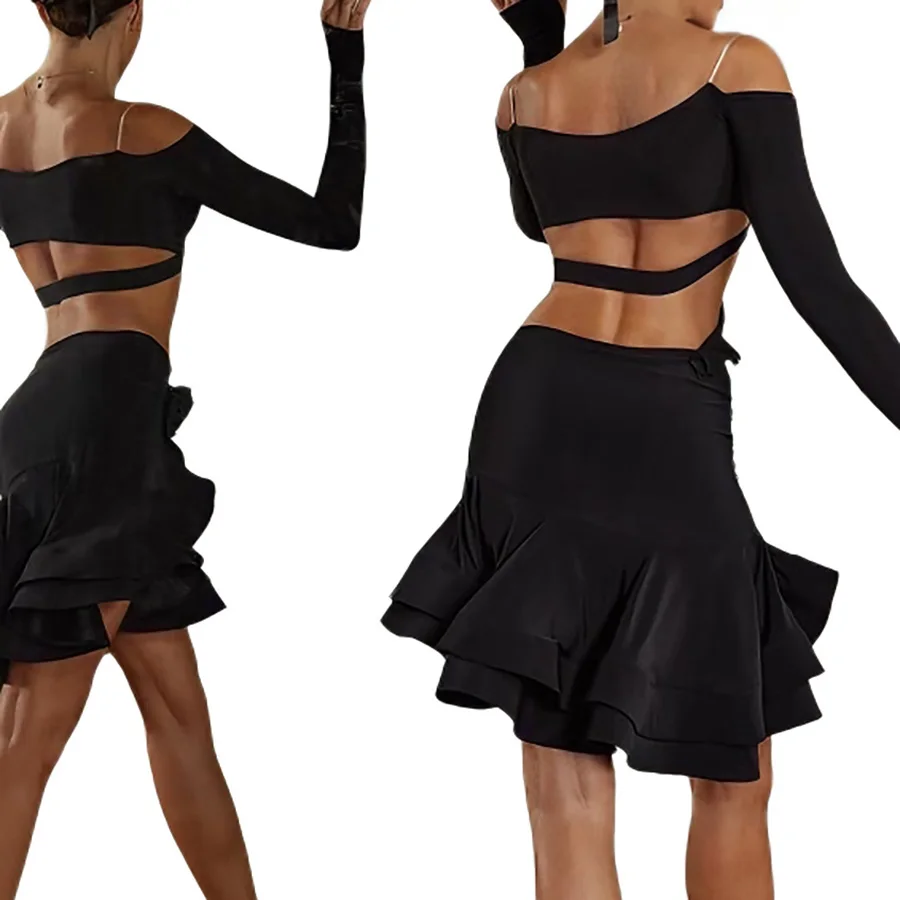 Girls Latin Dance Costume Spaghetti Strap Open Back Fringe Dress for Salsa Ballroom Performance Training