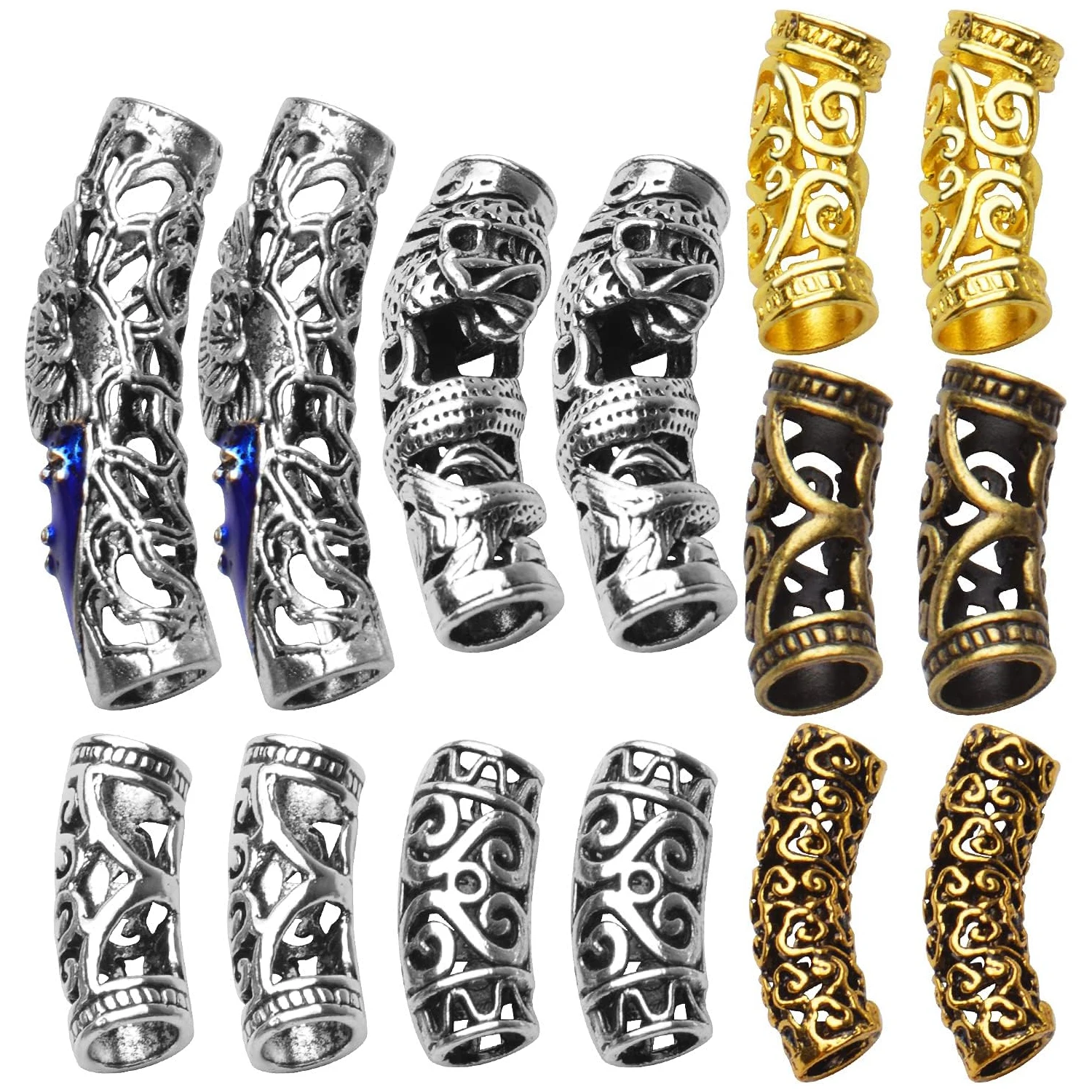 

14 Pcs Dreadlock Tube Beads Vintage Dreadlocks Beads Large Hole Beads for Handmade Jewelry Necklaces Hair Decoration