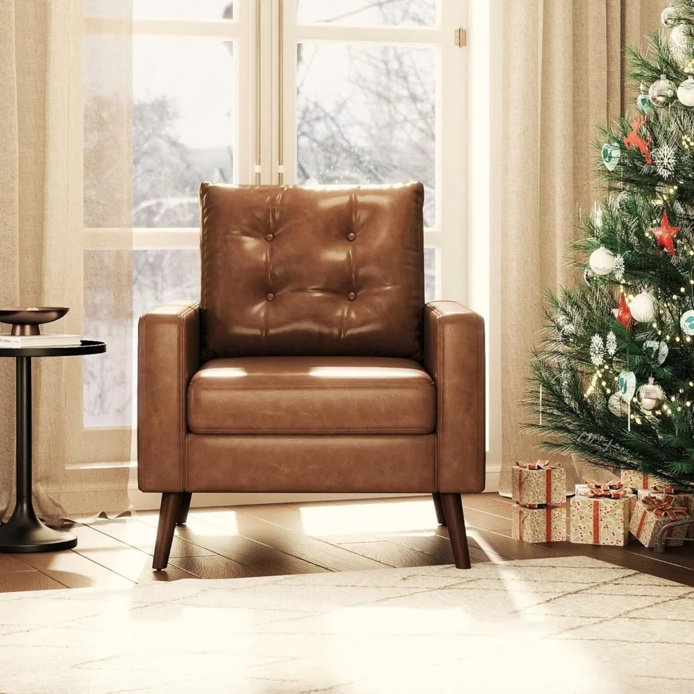 

Office Chairs PU Accent Arm Chair with Tufted Back, Faux Leather Comfy Upholstered Single Sofa, Mid Century Modern Side Club Ch
