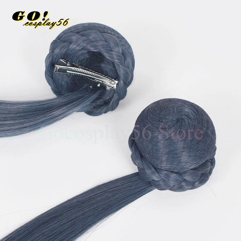 Blue Archive Kisaki Cosplay Wig Braided Buns Grey Blue Hair 80cm Long Straight Ponytails Project MX Girls Fei Xiao Headwear