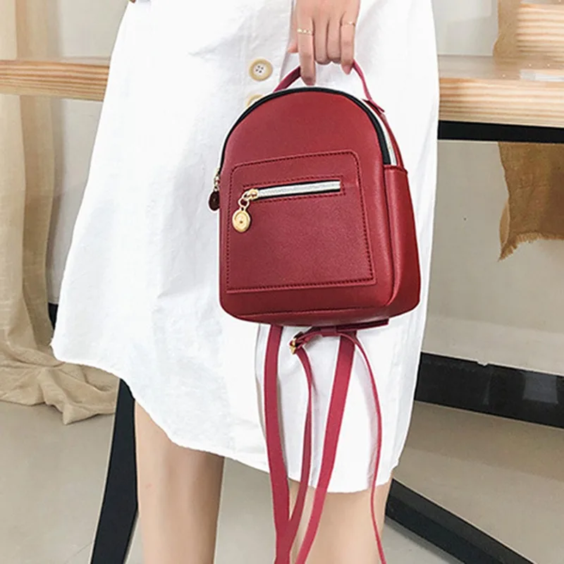 

Women Small Backpack PU multi-pocket Solid Color 2022 New Shoelder Phone Bag Casual Female School Backpack