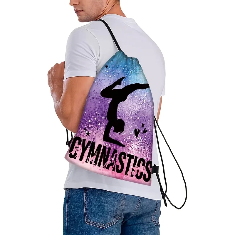 1pc Drawstring Backpack Gymnastics Theme Birthday Christmas Party Gym Drawstring Bag Sports Travel Drawstring Gym Bag