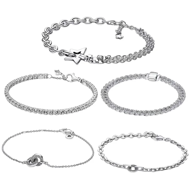 925 Sterling Silver Charm Bracelet, DIY Jóias, Clássico, Luxo, Presente de Natal, Fit, Original, senhoras, Novo, 2024