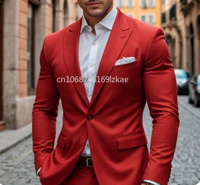 

Men's Suit 2 Piece Peak Lapel Jacket Business Casual Slim Fit Wedding Suit For Men ( Blazer+Pants）