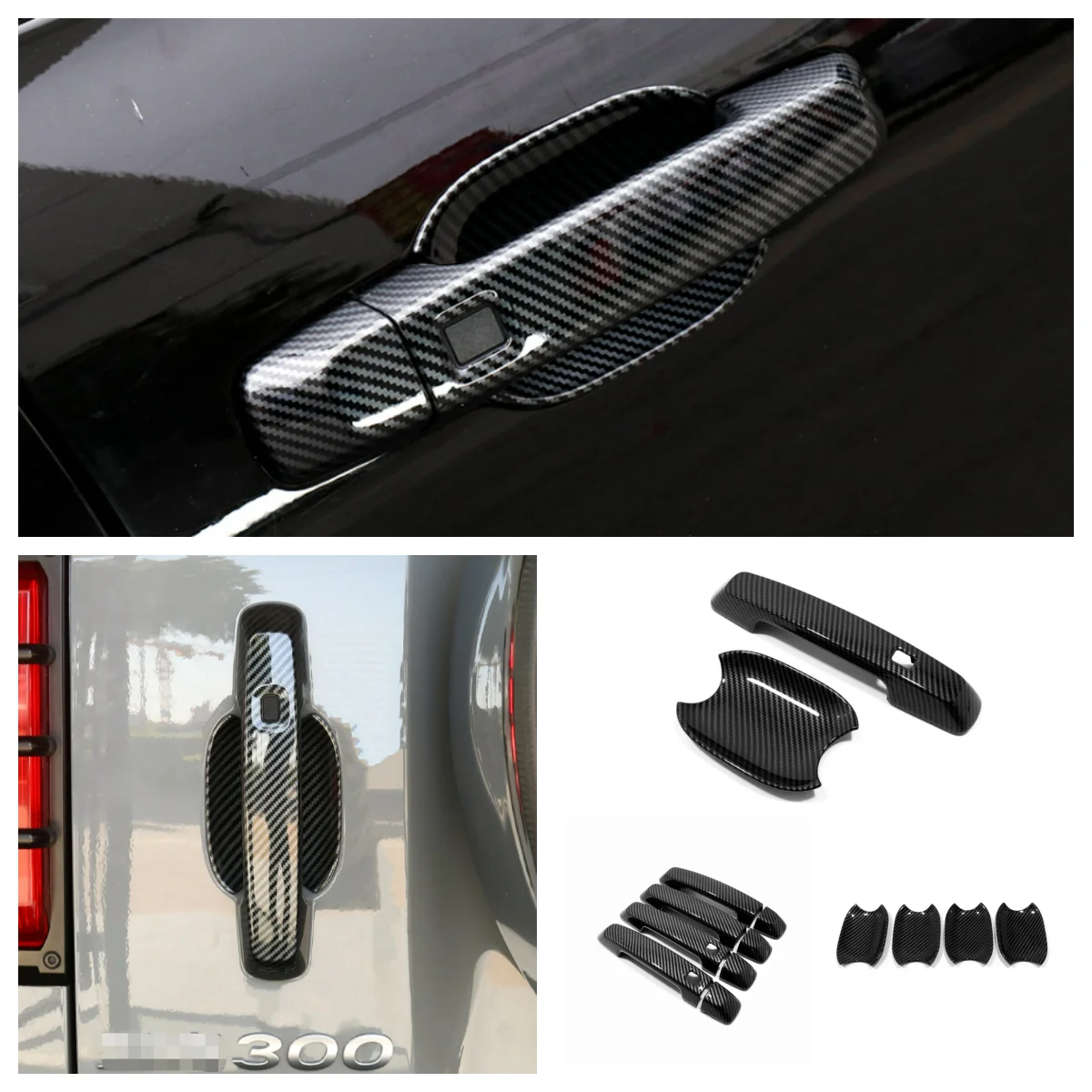 

Для GWM Great Wall WEY Tank 300 2021 2023 автомобильный аксессуар углеродная хромированная черная Автомобильная дверная ручка защита ручки рамка Крышка отделка