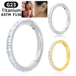 1pcs G23 Titanium Piercing cubic zircon inlay nose hoop ear rings septum ring punk style helix cartilage Body Piercing Jewelry