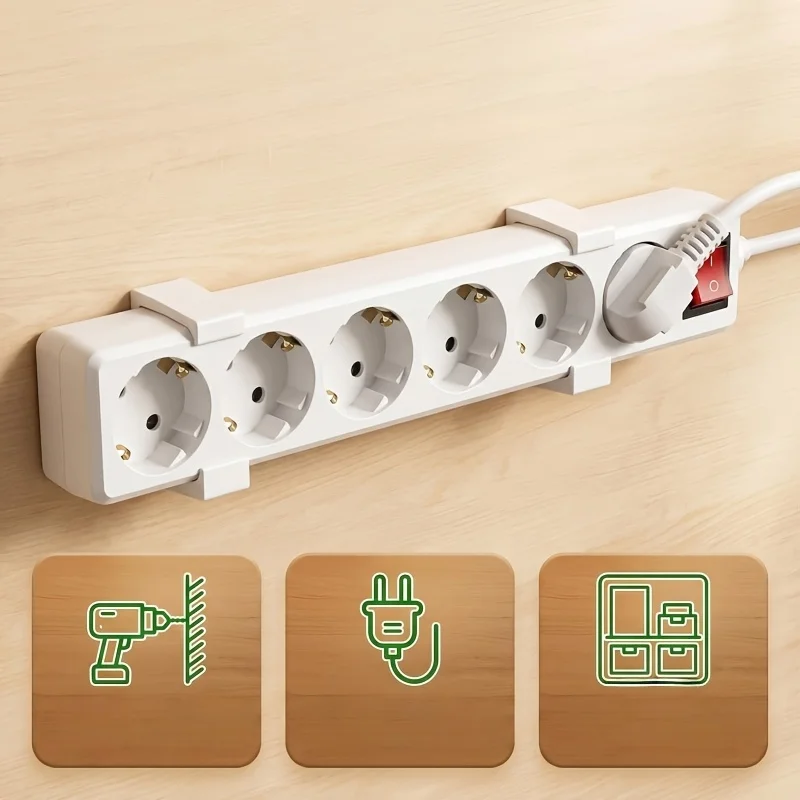 2PCS White Power Strip Wall Mount Bracket Heavy Duty Surge Protector Holder Cable Organizer for Home Office Space Saving