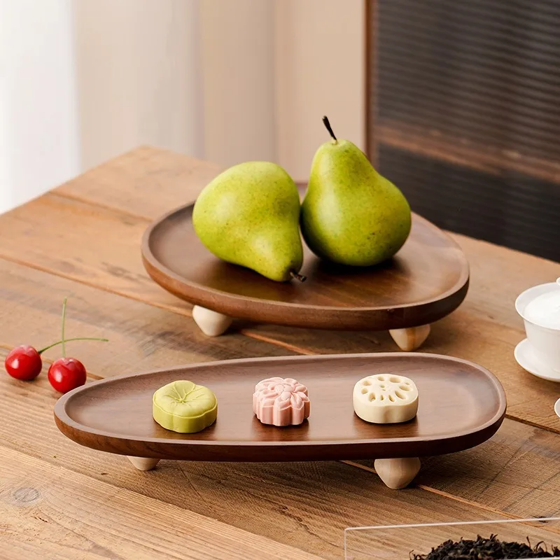 ​​​​​​​Handcrafted Chinese Style Wooden Tray Irregular Shaped Snack and Dessert Platter Fruit Serving Tray for Kitchen Storage