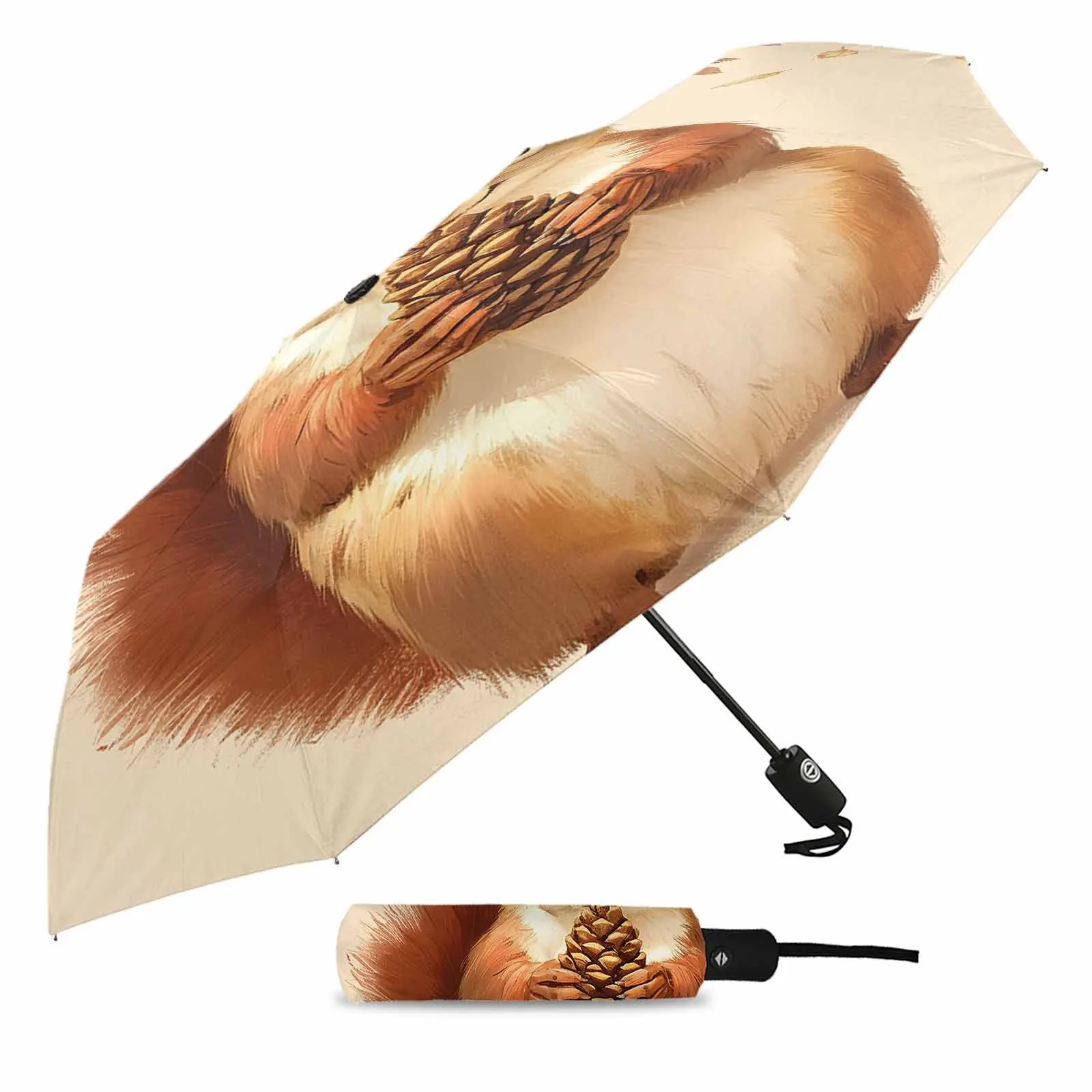 Autumn Drooping Plant Squirrel Umbrella for Outdoor Fully-automatic Folding Eight Strands Umbrellas for Kids Printed Umbrella