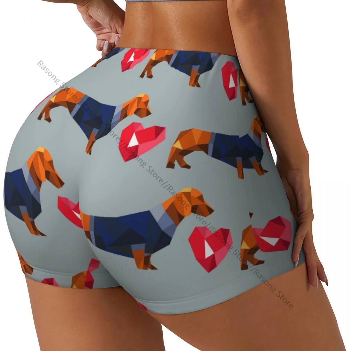 

Сексуальные узкие спортивные шорты на бедрах, женские удобные шорты для йоги с таксой и собакой, многоугольные фитнес-шорты
