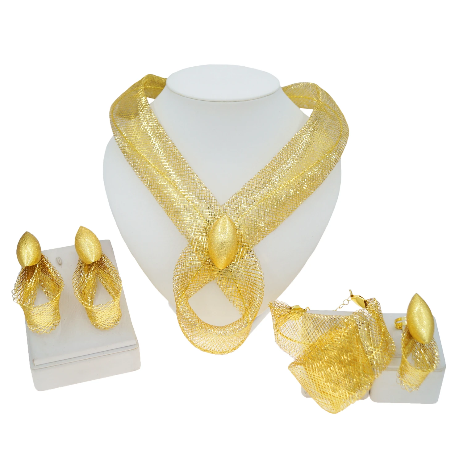 Fashion Gold Plated Jewelry Set Dubai African Choker Necklace Earrings Rings Wedding Bridal Jewellery Sets for Women New Arrival