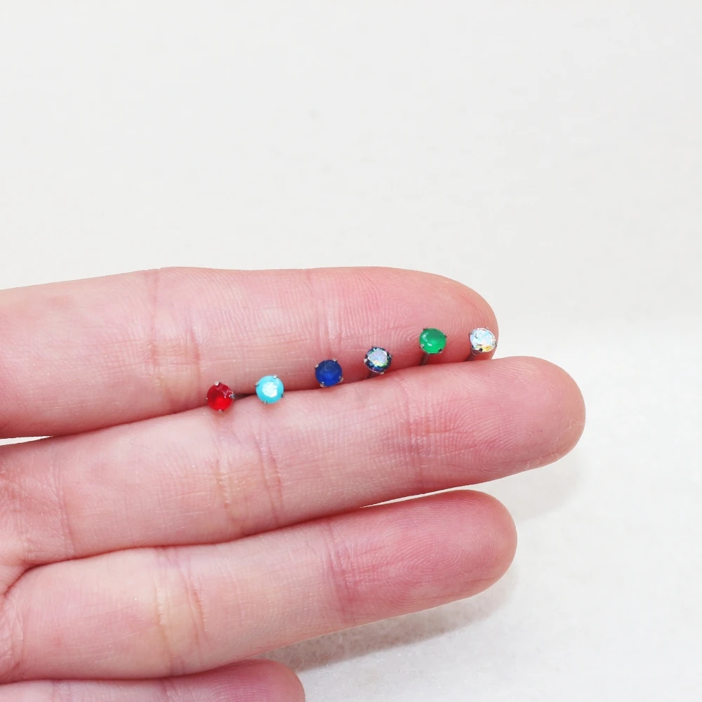 3 mm AAA runde, farbenfrohe Zirkonia-Ohrstecker mit Edelstahlnadel, Vintage-Schmuck, 20 Farben zur Auswahl, antiallergisch. – Detail 9