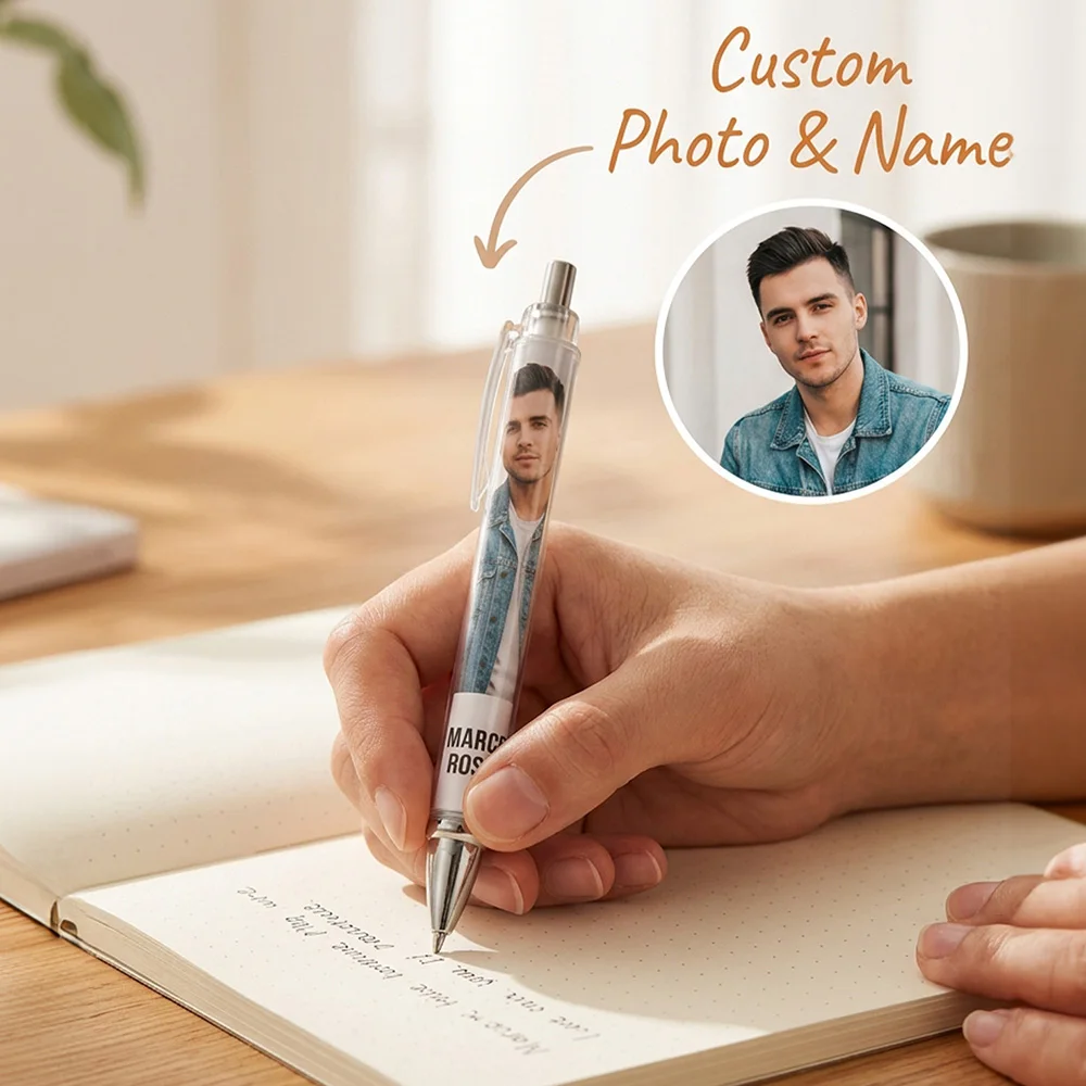 1pc Custom Photo & Name Retractable Ballpoint Pen,Students,Daily Office Writing,Gift Giving Between Friends,Back To School