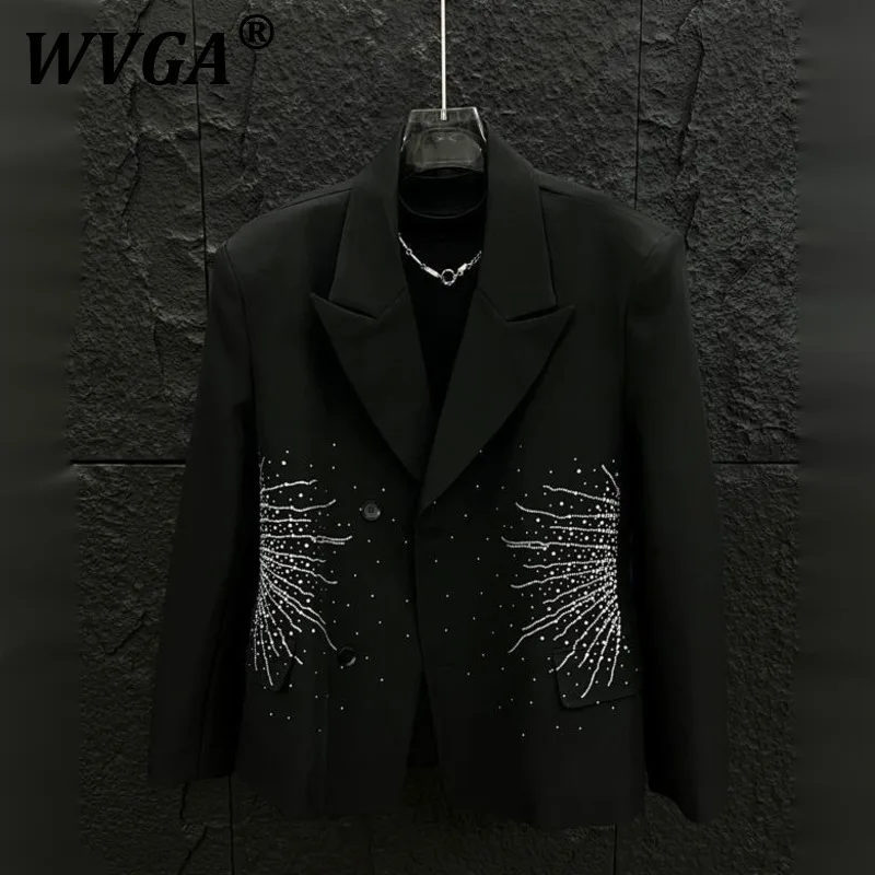

WVGA Spring Autumn New Man Tide High Street Hot Diamond Long Sleeve Suit-Coat Niche Chic Casual Padded Shoulder Blazer Y2K W9231