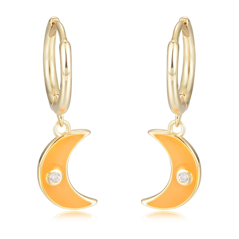 

S925 стерлингового серебра красочные серьги с капельным клеем и луной женские модные простые одинаковые новые трендовые серьги с каплями масла ювелирные изделия для ушей