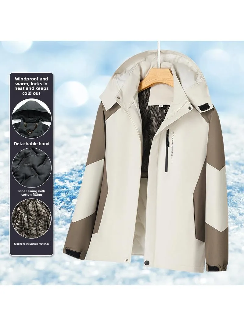 

Men's Midlife Thickened Cotton Jacket Autumn Winter Warmth-Friendly Detachable Hooded Coat Standard Fit Daily Wear Polyester ...