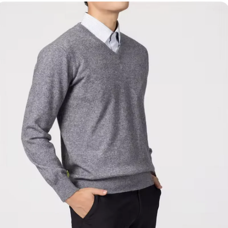 Cashmere Cotton Blend Classic V-Neck Sweater Men Pullover 2024 Autumn Winter Business Casual All-match Knitted Jumper Pull Homme