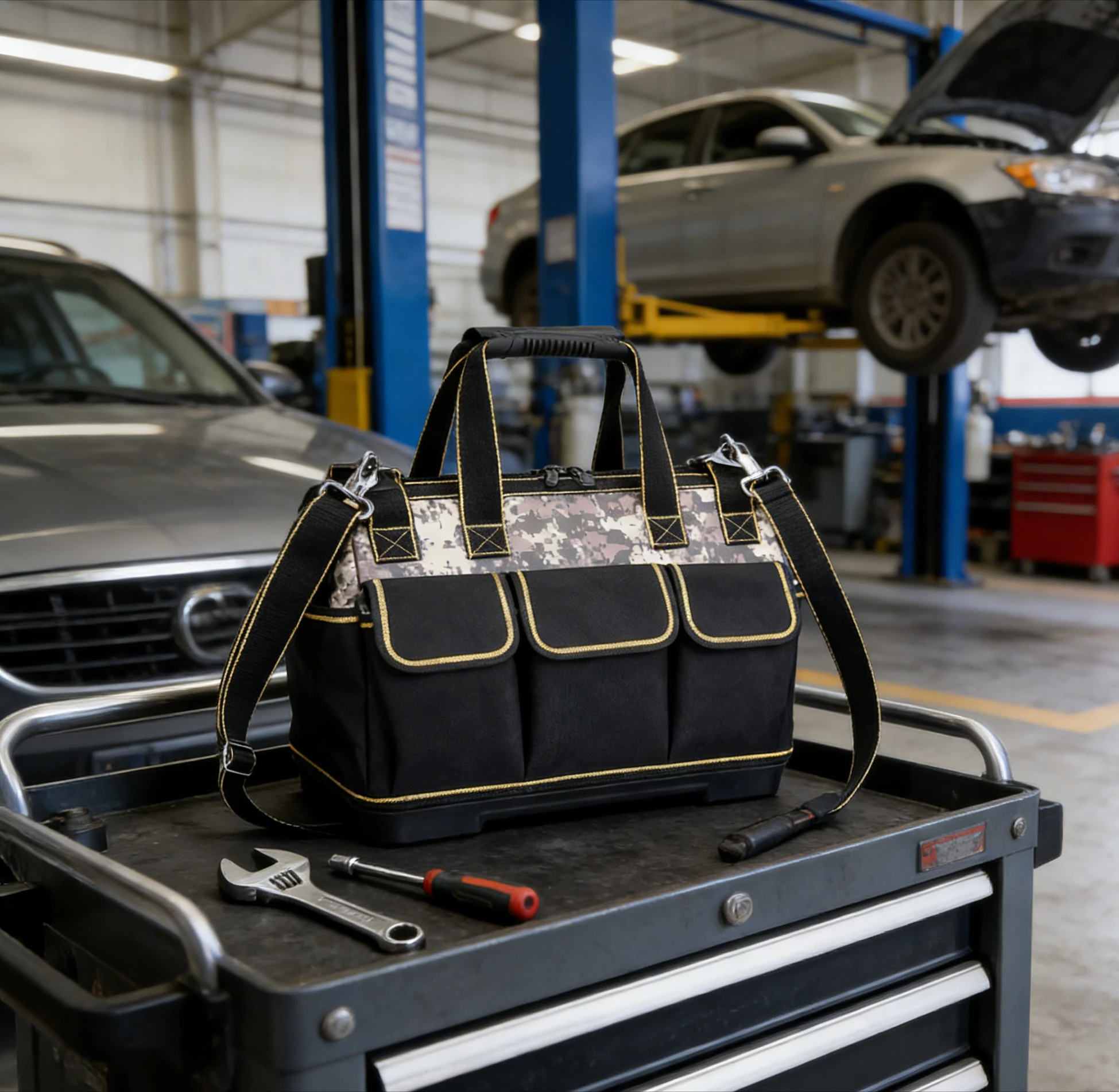 

Home Tool Kit Wear Resistant And Durable Oxford Cloth Plastic Bottom Single Shoulder Handheld Multi Functional Tool Kit