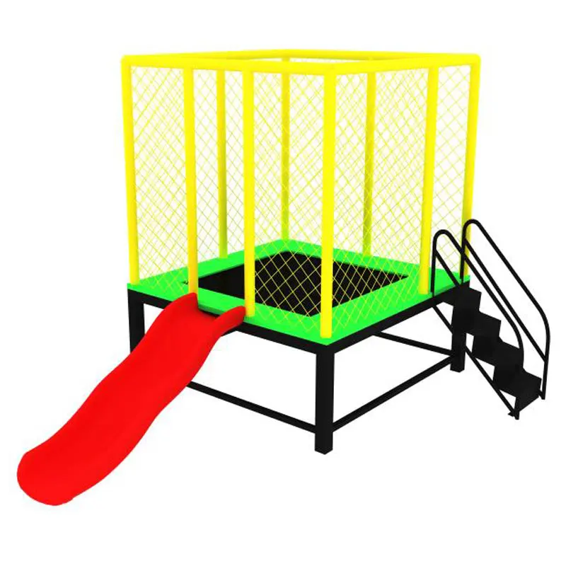 2026   Kids Rectangle Cage Ball Fitness Trampoline, Outdoor Indoor Fitness Jumping Bungee Trampoline Square with Small Slide