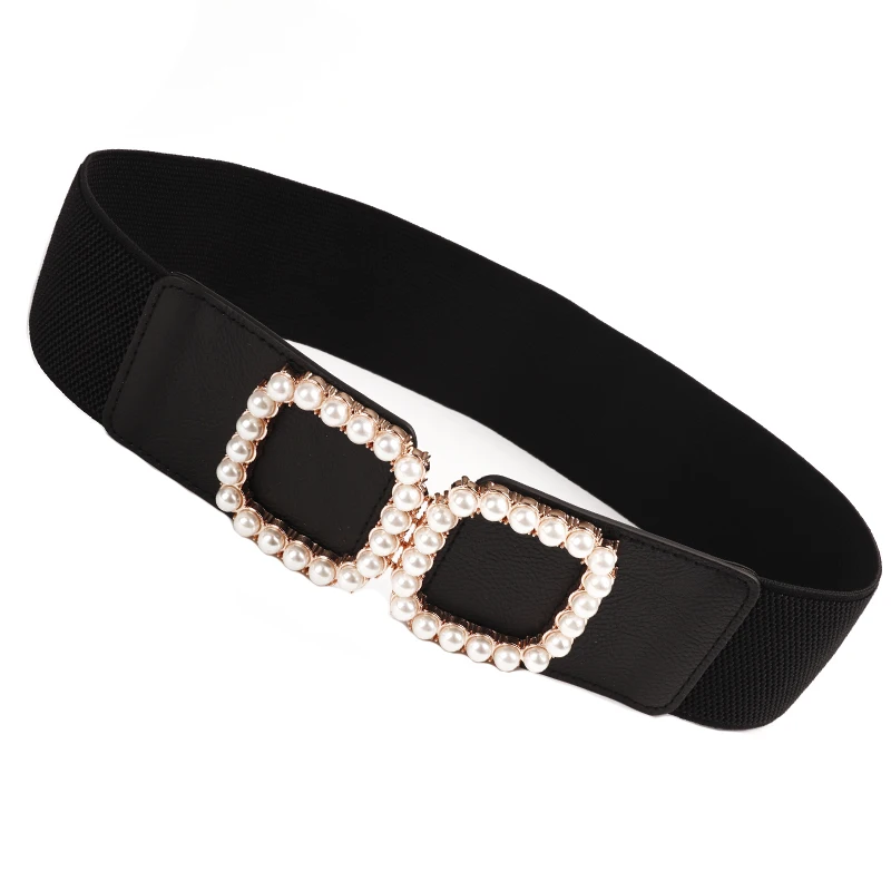 لؤلؤة مربعة مشبك Cummerbunds لفستان الفتيات حفل زفاف تزيين اكسسوارات موضة أحزمة الخصر المرنة للنساء