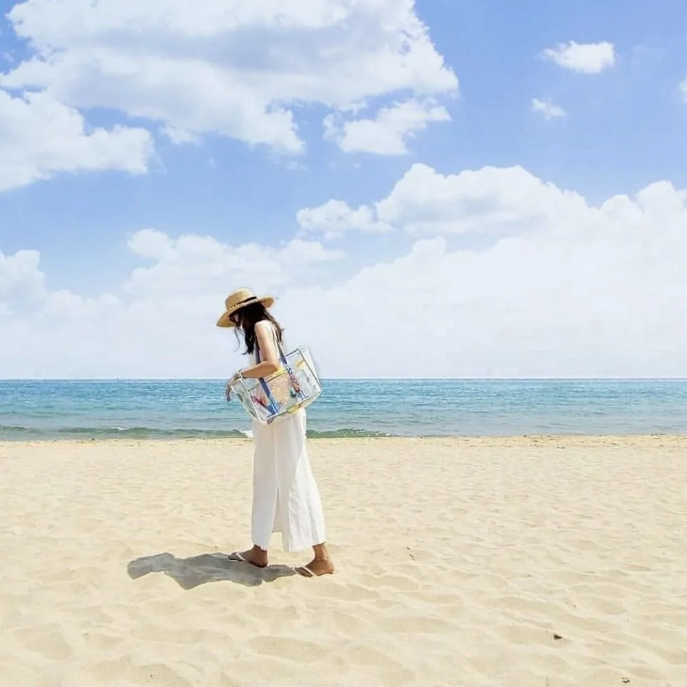 

Прозрачная пляжная сумка из ПВХ в стиле Ins, водонепроницаемая, прочная, на плечо, большая вместимость, женская сумка для пляжа