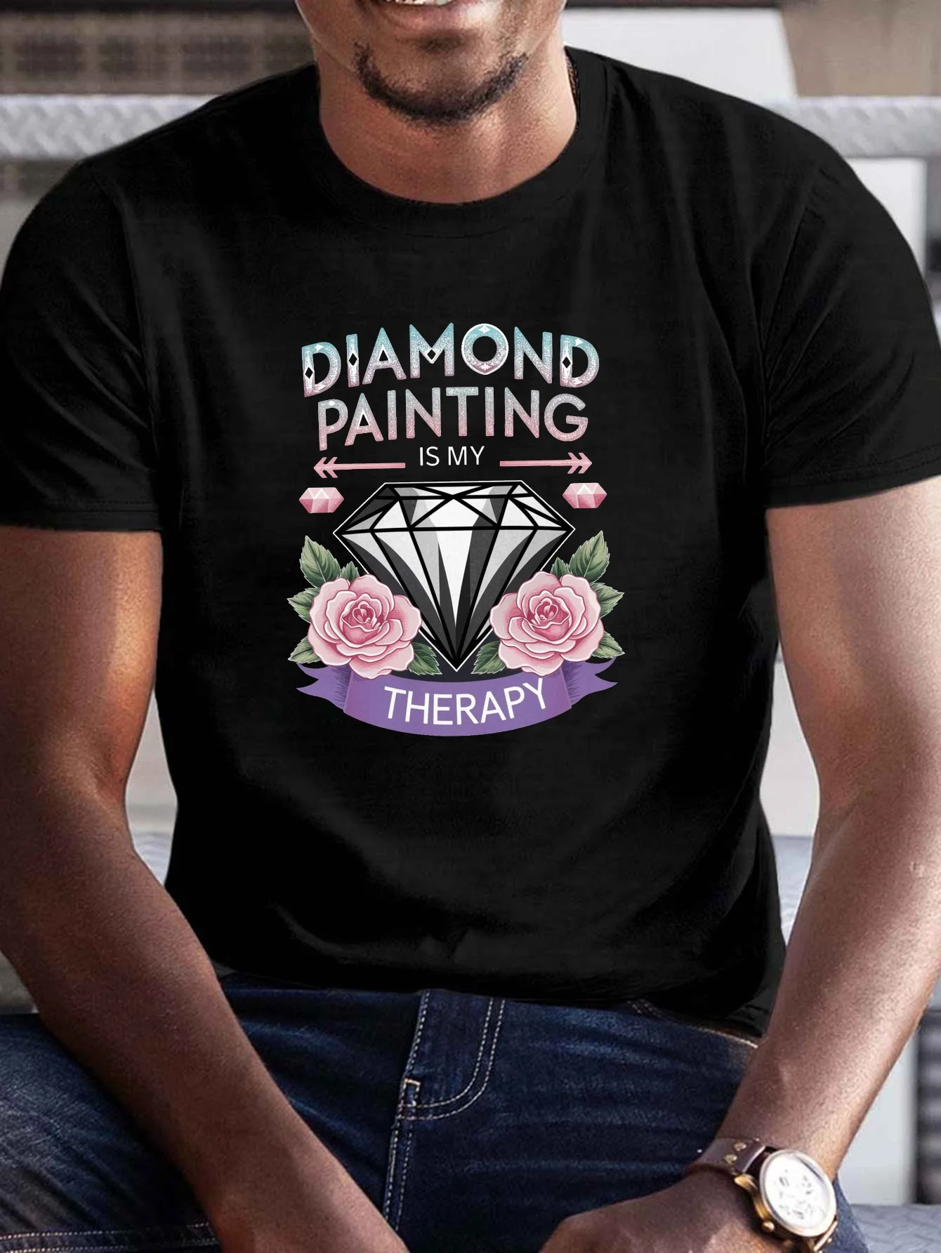 Diamond Painting Is My Stress-Relief Tool. Men's Plus-Size Ruched T-Shirt, Extra Large Size