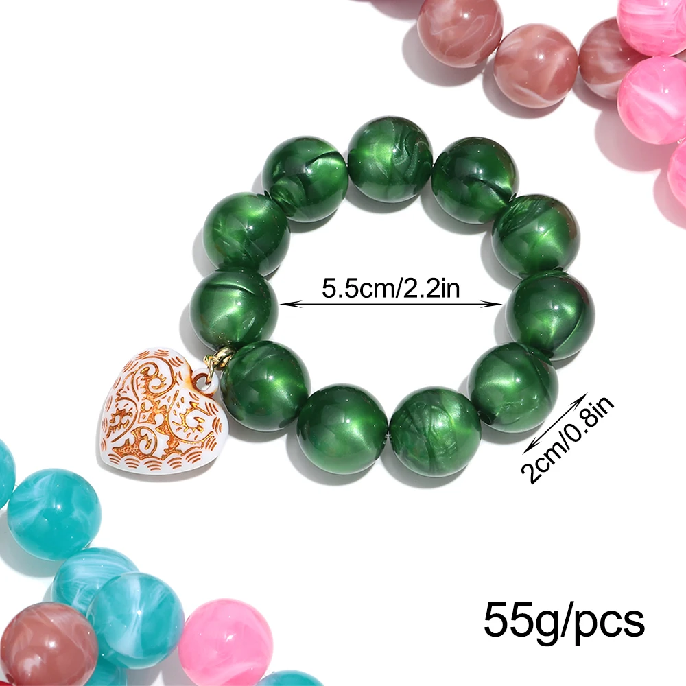 Boho Bunte Runde Perlen Herz-Anhänger Elastische Armbänder Mode Geometrische Perlenarmband Damen Schmuck Geschenke – Detail 1