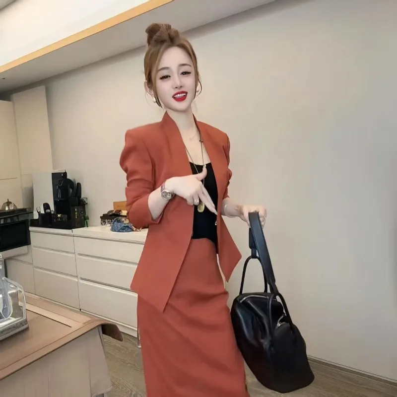 Neue Hohe Qualität Mode Herbst frauen Anzug Schlank Langarm Jacke + Elegante Rock Einfarbig Büro Dame Zwei stück Set