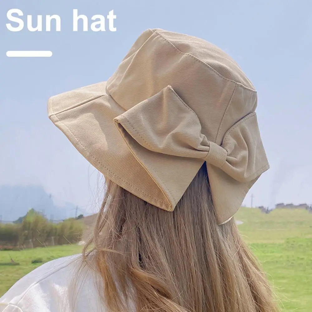 Ladies Sun Hat Stylish Bow Decor Fisherman Hat with Sun Breathable Design for Women Outdoor Cap for Summer Activities