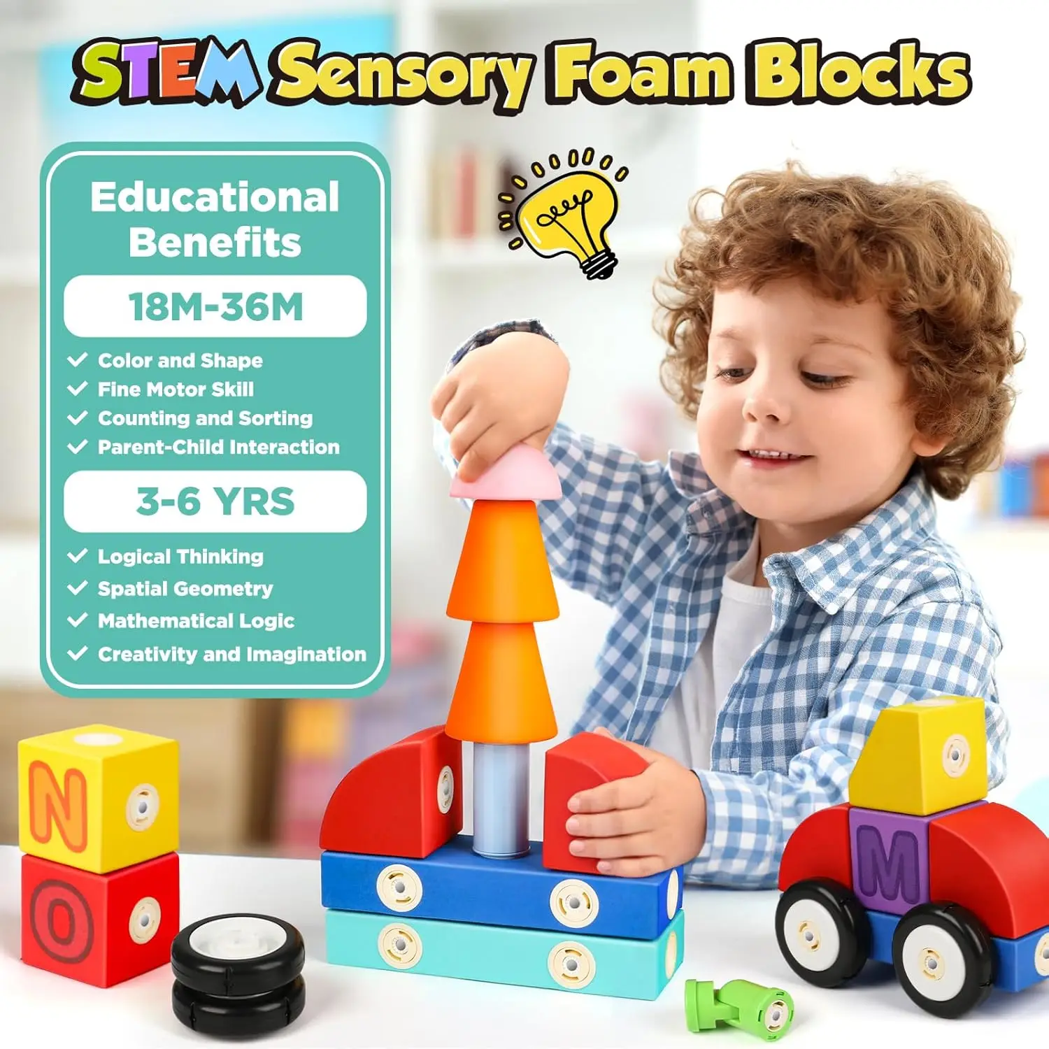 Grands blocs de construction magnétiques pour les tout-petits, grand bloc de mousse 52/100 pièces pour les enfants de 2 3 4 5 6 ans, jouet de blocs magnétiques EVA