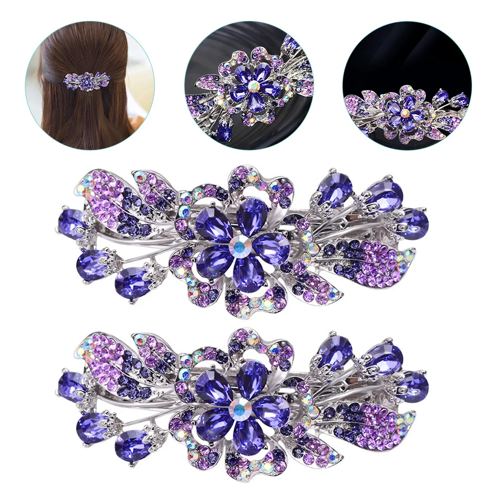 

2 Pcs Hair Clip Accessories for Banquets Woman Barrettes Ponytail Women Thick Rhinestone Alloy
