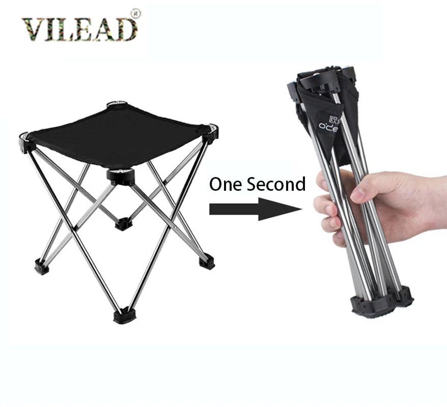 VILEAD Aluminum Alloy Ultralight Fishing Chair Foldable Portable Durable Camping Chair for Hiking Travel Outdoor Picnic Tools