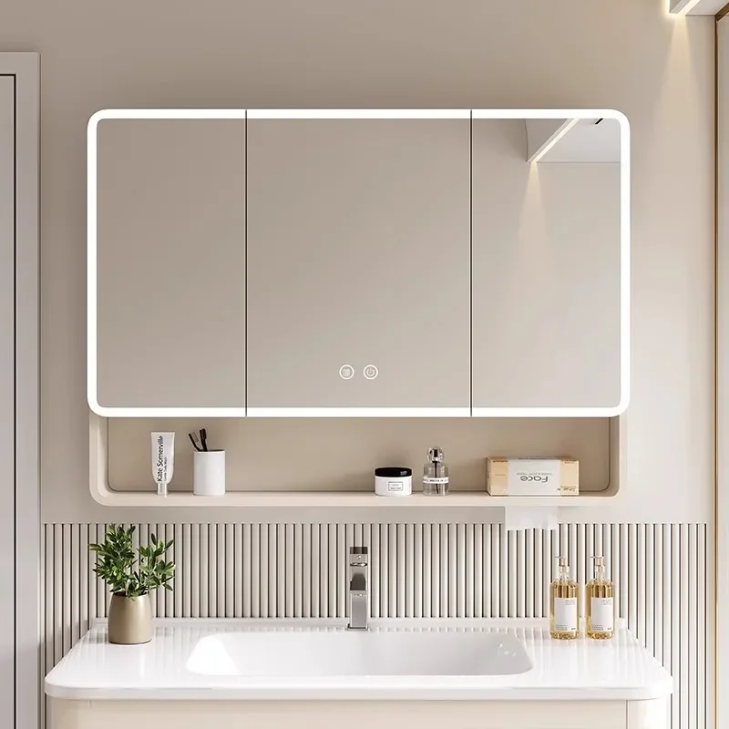 Internet celebrity semi-sealed arc smart mirror cabinet wall-mounted space aluminum bathroom mirror cabinet beauty storage
