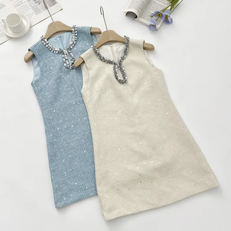 Vestidos de Tweed con fragancia pequeña de lujo de alta calidad para mujer, vestido corto dulce de verano 2025, Vestidos de fiesta, batas femeninas