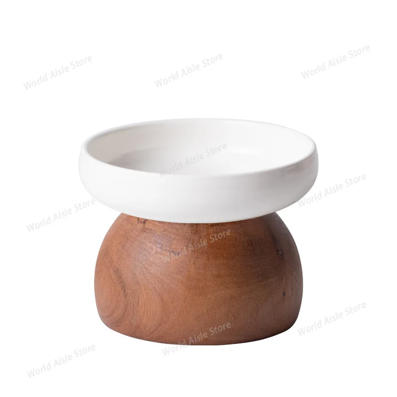 

Elevated Ceramic Pet Bowl with Solid Wood Stand, Detachable Design, Anti-Slip Raised Feeder for Cats and Small Dogs