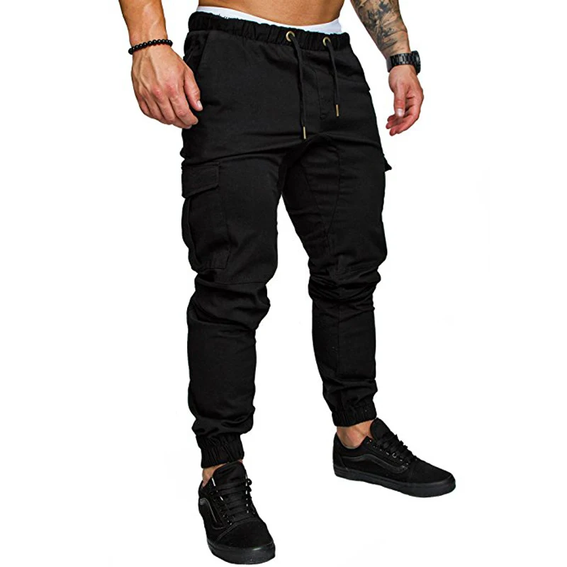 New Fashion Men\'s Multi-Pocket Overalls Sports Trousers Mens Casual Fitness Drawstring Pants Men\'s Jogger Track Pants