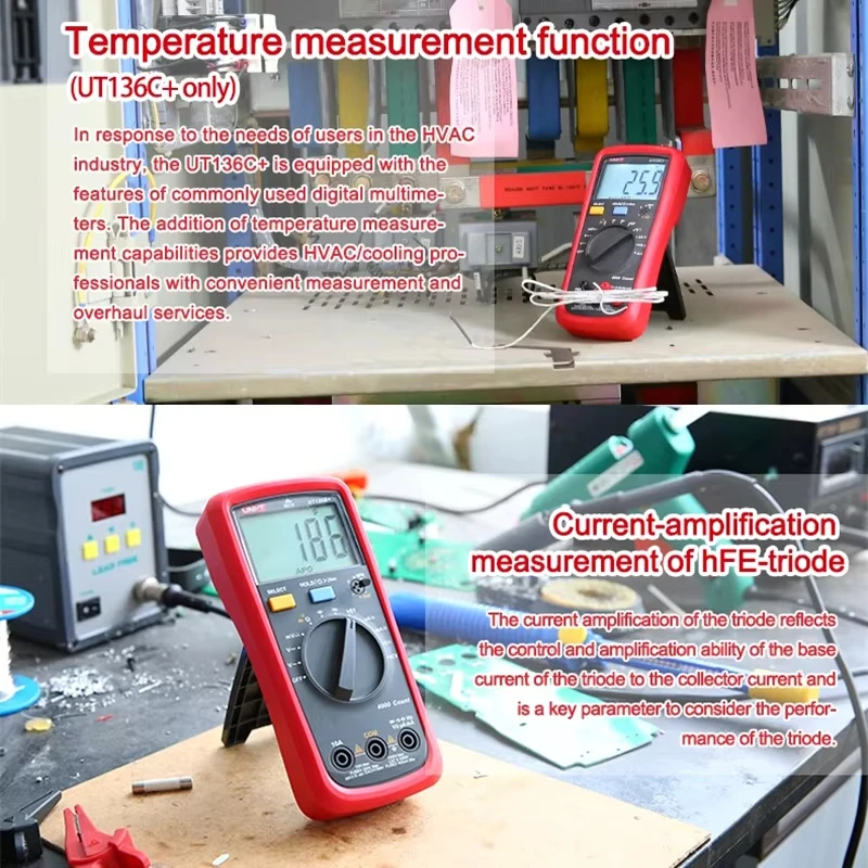 UNI-T UT136B+ Multimetro digitale LCD di grandi dimensioni Doppio display 1000V 10A AC DC Voltmetro Misuratore di corrente UT136C+